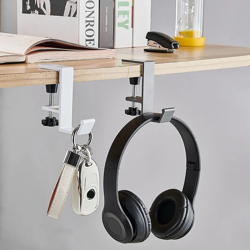 Crochet sous bureau 360° en aluminium – pour casque, sac et accessoires