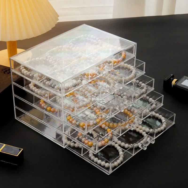 Organiseur à bijoux transparent à 5 tiroirs