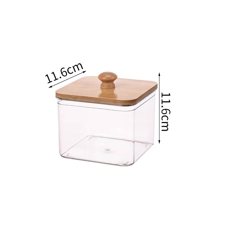 Boîte de rangement pour lessive et coton avec couvercle en bambou