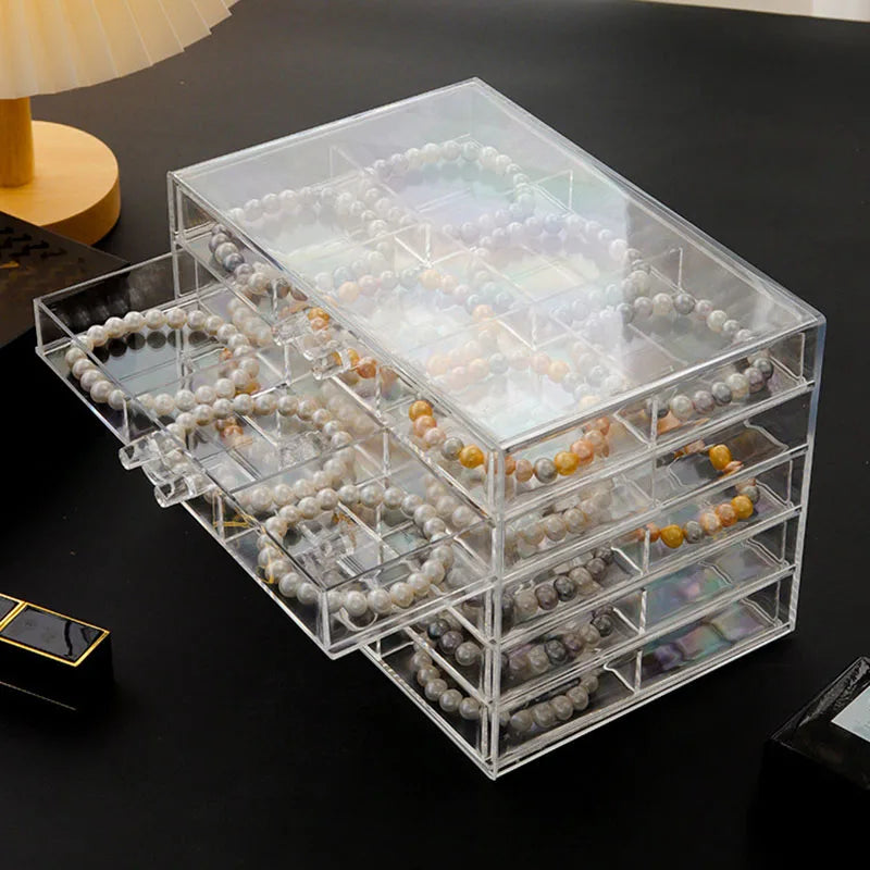 Organiseur à bijoux transparent à 5 tiroirs