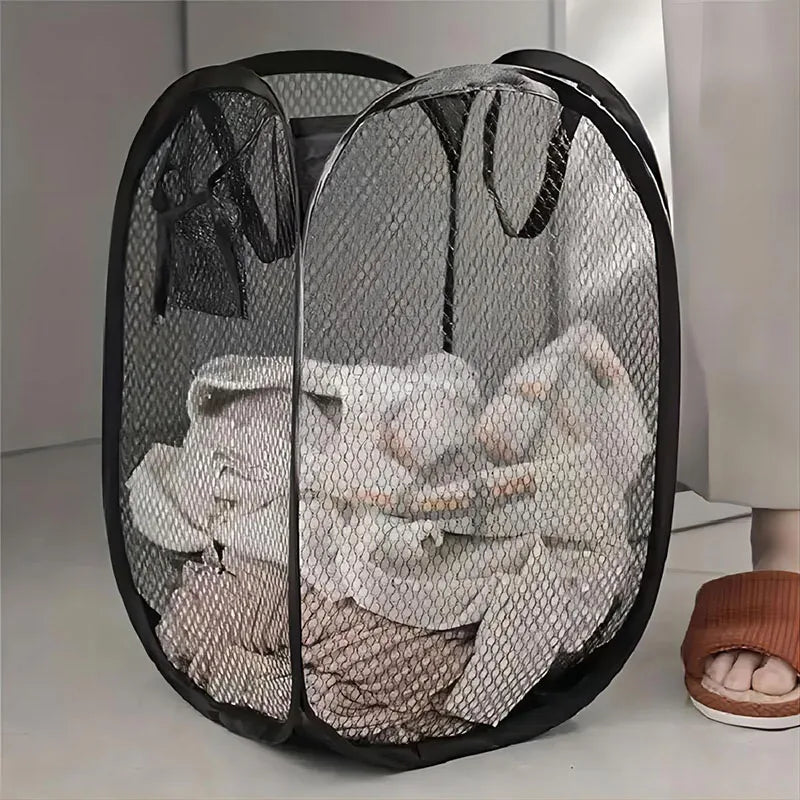Panier à linge pliable en maille – rangement vêtements et jouets