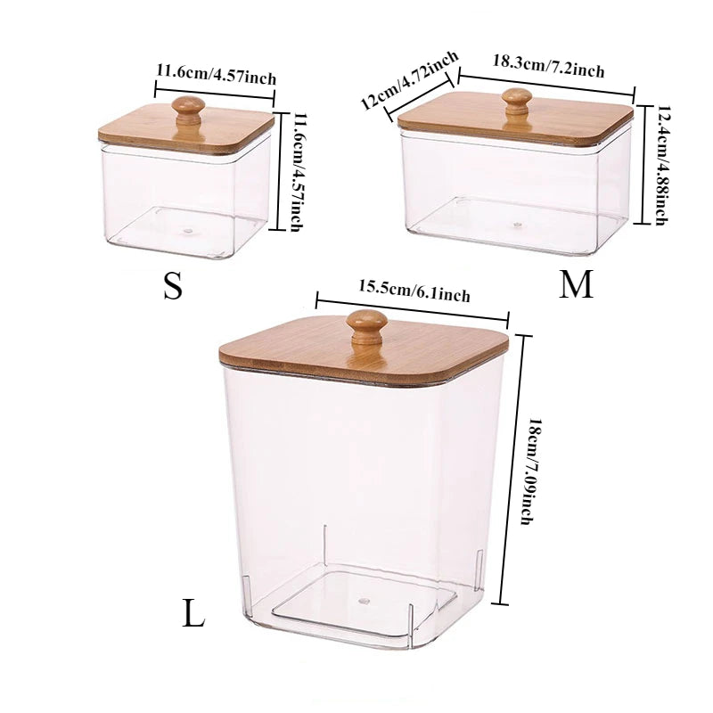 Boîte de rangement pour lessive et coton avec couvercle en bambou