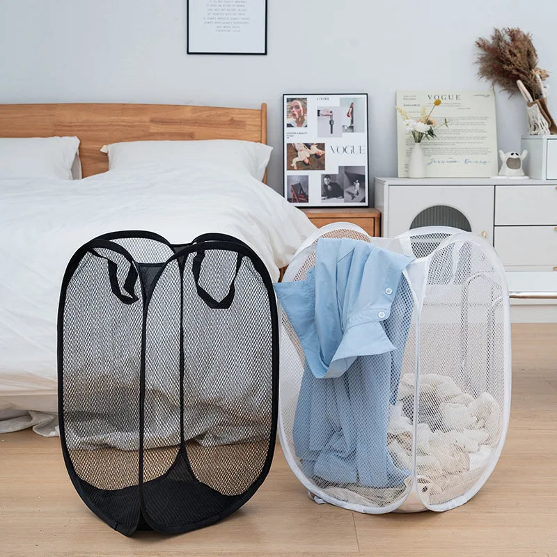 Panier à linge pliable en maille – rangement vêtements et jouets