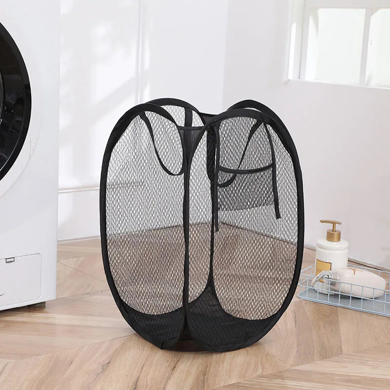 Panier à linge pliable en maille – rangement vêtements et jouets
