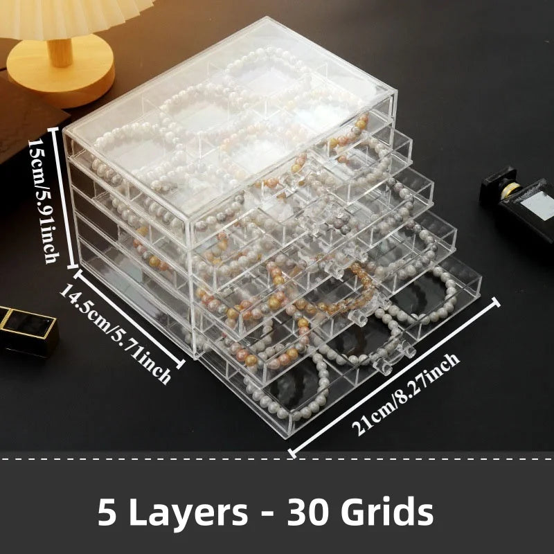 Organiseur à bijoux transparent à 5 tiroirs