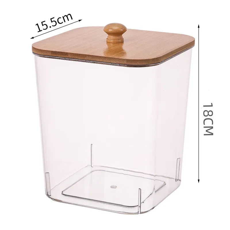 Boîte de rangement pour lessive et coton avec couvercle en bambou