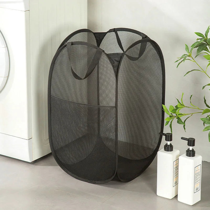 Panier à linge pliable en maille – rangement vêtements et jouets