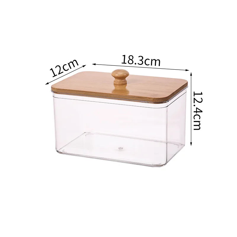 Boîte de rangement pour lessive et coton avec couvercle en bambou