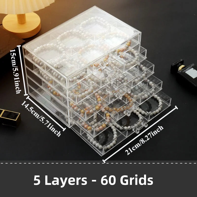 Organiseur à bijoux transparent à 5 tiroirs