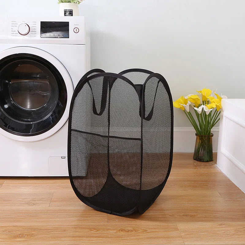 Panier à linge pliable en maille – rangement vêtements et jouets